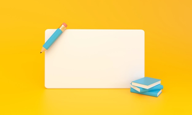 Empty reminder pop up with pencil and books icon on yellow background