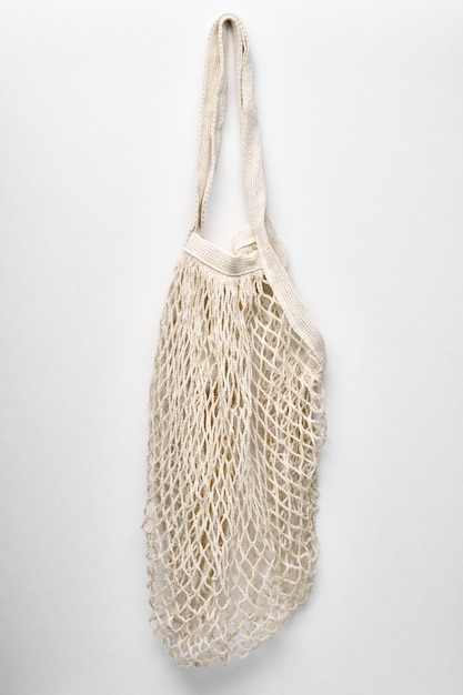 Empty reusable eco string bag for food