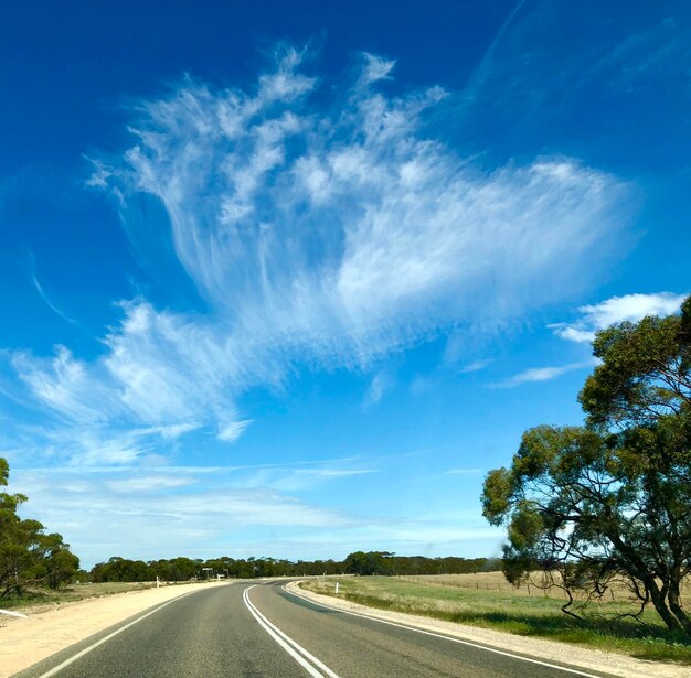 Empty road along landscape and blue sky