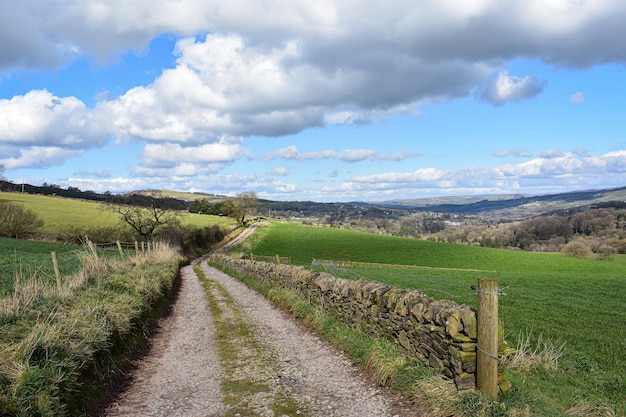 Empty road amidst field against sky