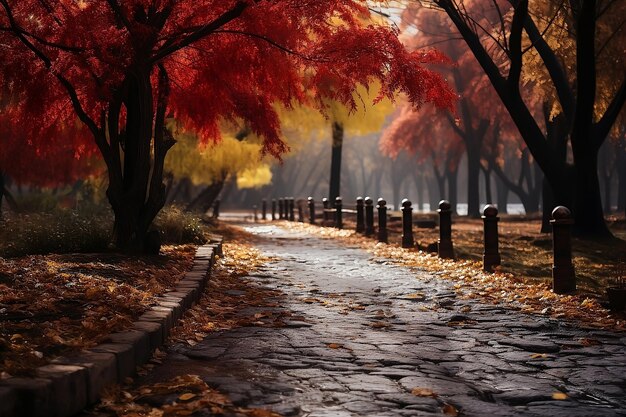 Empty road in autumn park