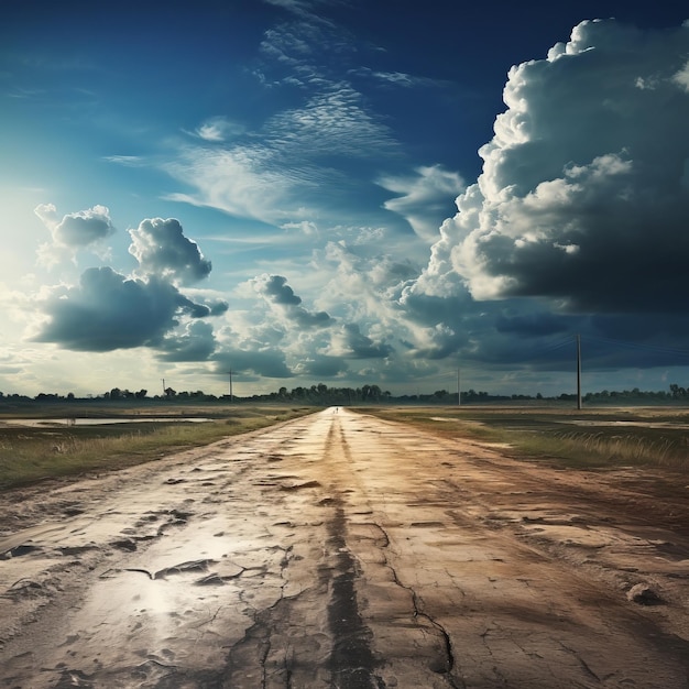 Empty Road Beside Meadow under Cloudy Sky