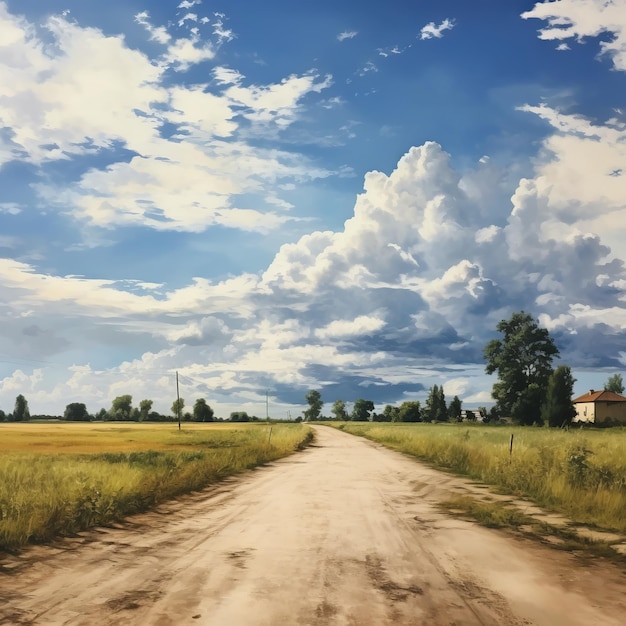 Empty Road Beside Meadow under Cloudy Sky