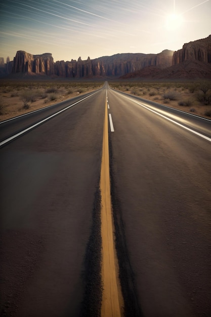 An Empty Road In The Middle Of The Desert