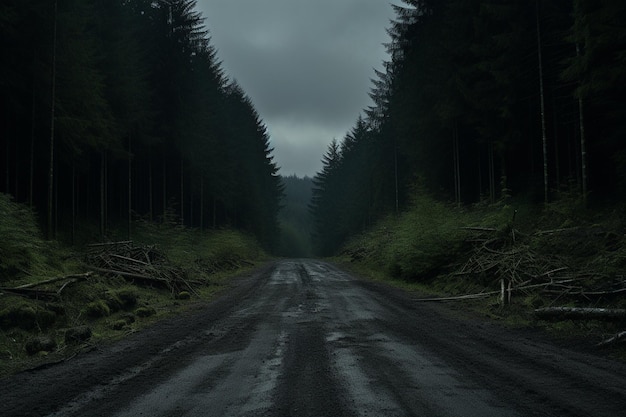 An empty road in the middle of the forest