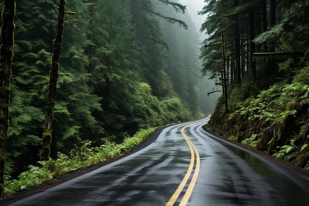 an empty road in the middle of a forest