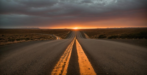 Foto strada vuota al tramonto ia generativa