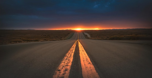 Photo empty road at sunset generative ai