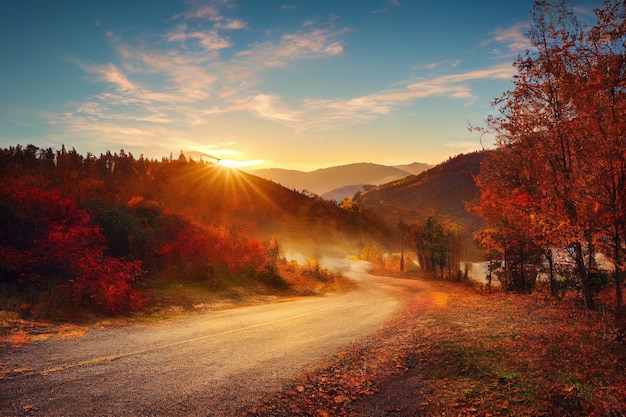 Empty road surrounded by colorful trees