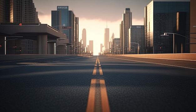 Photo empty road toward city digital art illustration generative ai