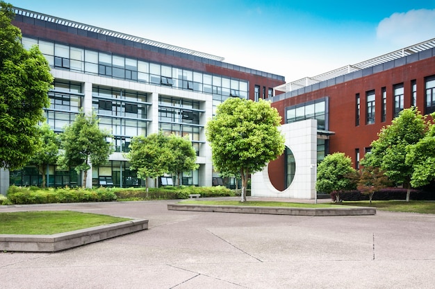 写真 背景に近代的な建物と空の道