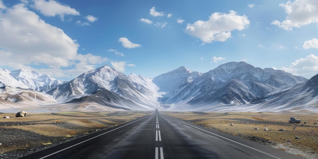 写真 背景に山がある空っぽの道路 創造的な人工知能