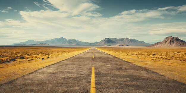 An empty road with a yellow sign on it