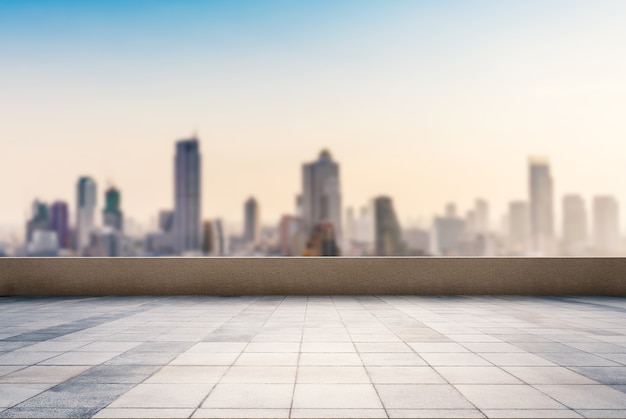 Empty roof top balcony with cityscape background