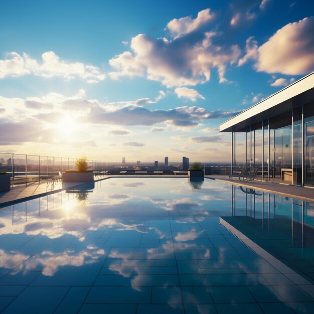 Photo an empty rooftop pool on a modern building the water still