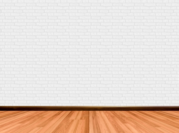 Empty room background with wooden floor brick wall.