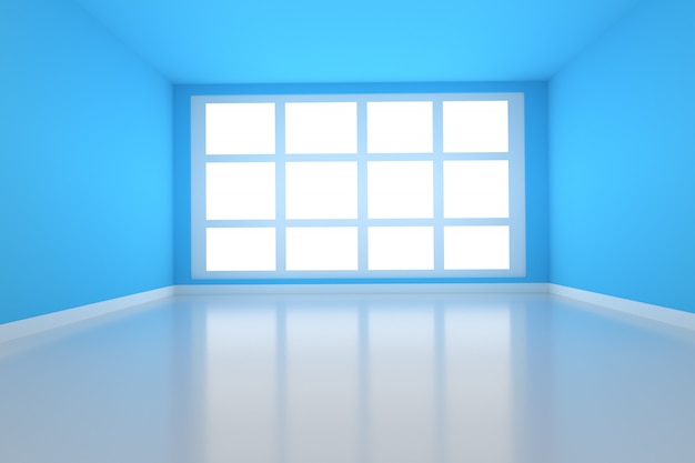 empty room in blue with light from window in 3D rendering