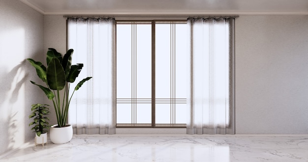 빈 방 - 클린룸, 미니멀한 인테리어 디자인, 화강암 타일 바닥의 흰색 벽. 3d 렌더링
