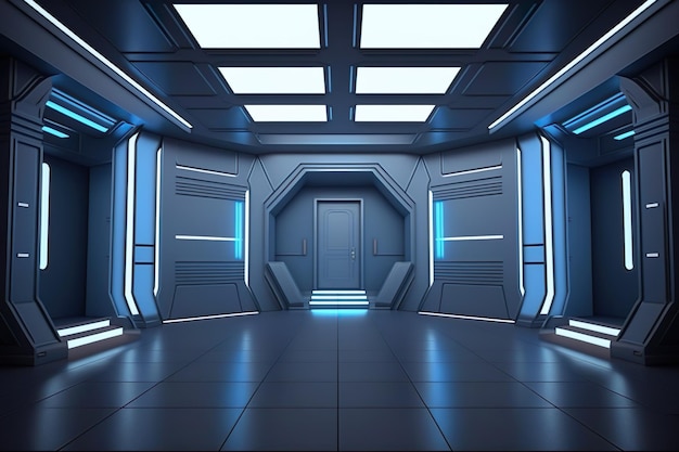 Empty room Futuristic SciFi Hallway Interior spaceship Generative AI