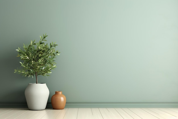 Empty room interior background sage green wall