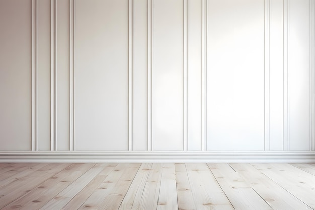 Empty room interior background white paneling wall wooden flooring ai generated