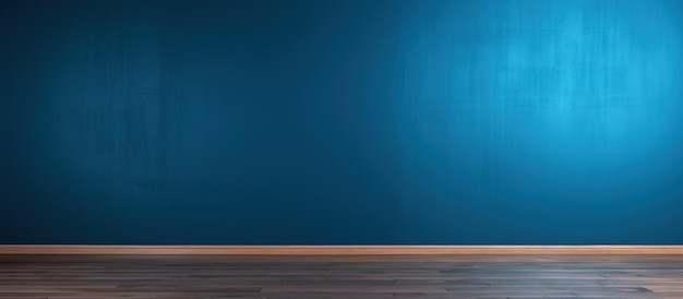 Фото Дизайн интерьера пустой комнаты с деревянным полом и голубой стеной, созданный ии