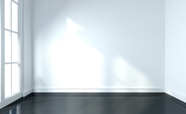 Photo empty room interior white wall and black floor. 3d render