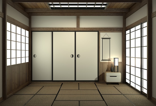 Empty room japanese style with door japan style.