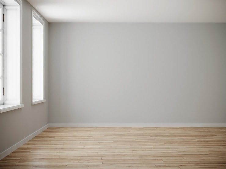 Photo empty room for mockup. empty roon with light wall and wooden floor.3d rendering