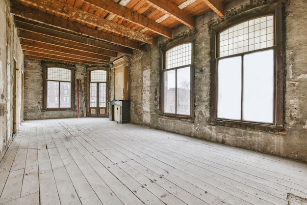 An empty room in need of renovation