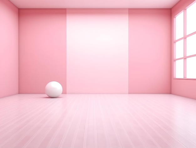 Empty room in pink colors with balls AI