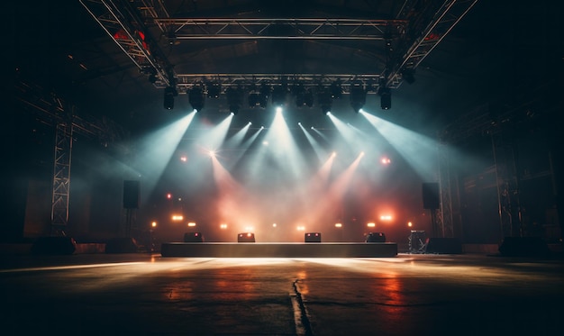 Empty room for product display with concert stage spotlight lighting