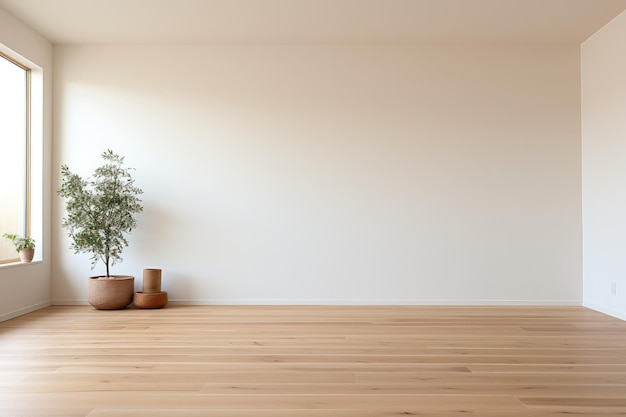 Empty room and wall and wooden floor with interesting with glare from the window Interior background for the presentation Generative AI