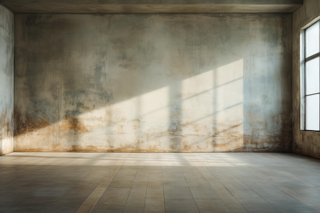 Empty room and wall and wooden floor with interesting with glare from the window Interior background for the presentation Generative AI