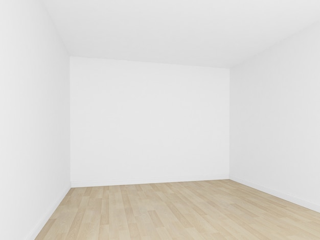 Empty room ,white wall with wood floor ,3d interior