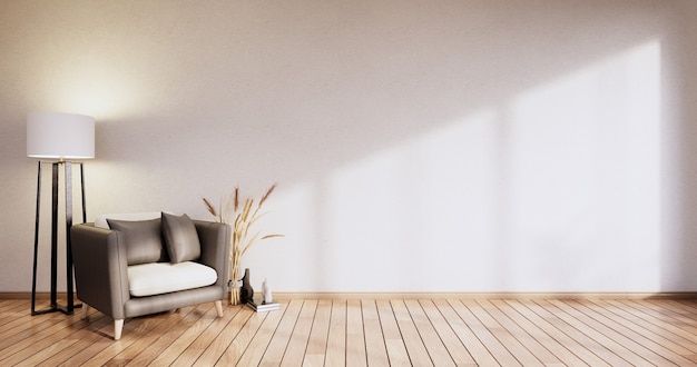 Empty room - white wall on wood floor interior and decorations plants. 3D rendering