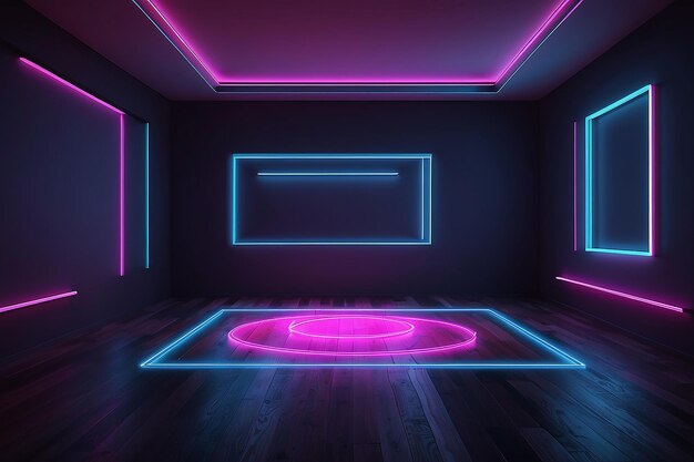 Пустая комната с абстрактным неоновым освещением