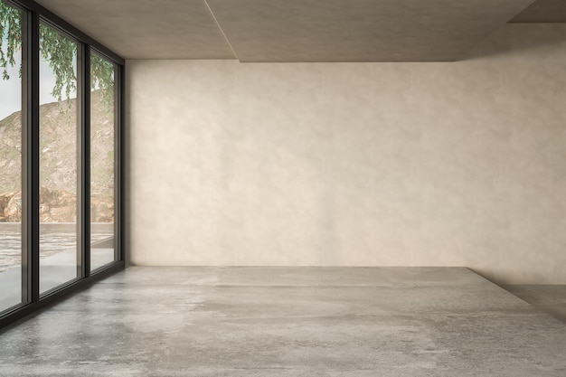 Photo empty room with beige wall and concrete floor