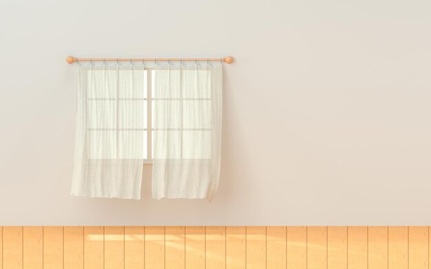 Empty room with blowing curtain interior background 3d\
rendering