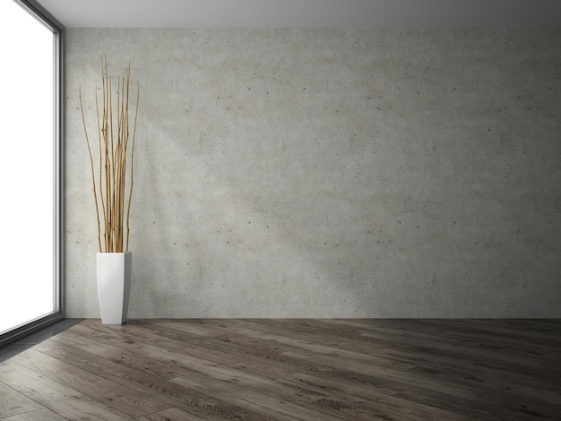 Empty room with branches decor 3D rendering