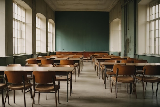 Empty room with chairs and desks