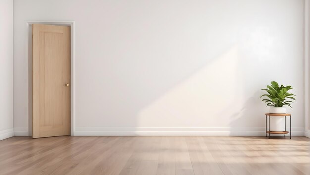 Photo empty room with closed door white walls and houseplant on side table