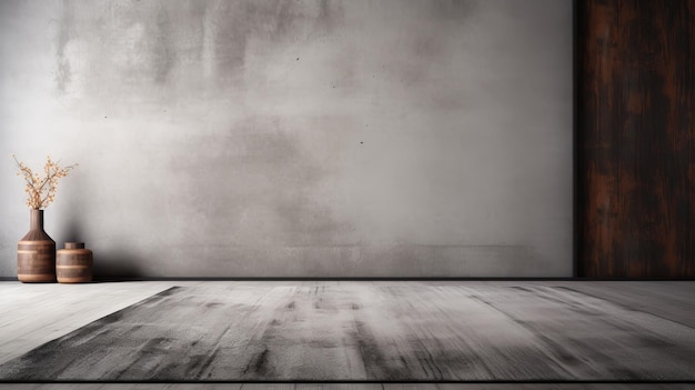 Empty Room With Concrete Wall And Gray Rug