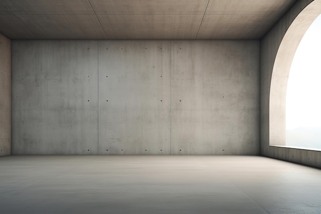 Empty Room with Concrete Walls and Windows Generative Ai