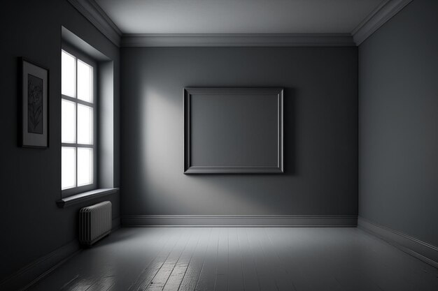 Empty room with a dark gray wall mockup Illustration Generative AI