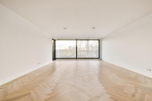 Empty room with door and parquet floor