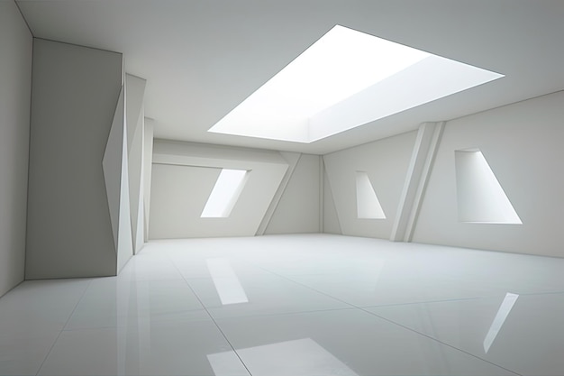 Empty room with geometrically shaped walls and minimalist decor Generative AI