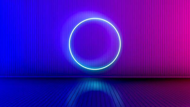 Empty room with glowing lines. Interior background with glowing lines. Neon lights. 3d rendering