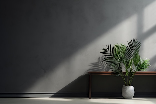 Foto stanza vuota con parete grigia e ombra di foglie tropicali ultra dettagliata