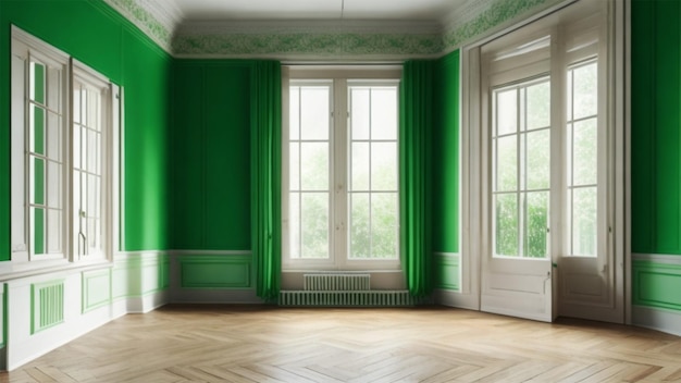 Empty room with the green color wall
